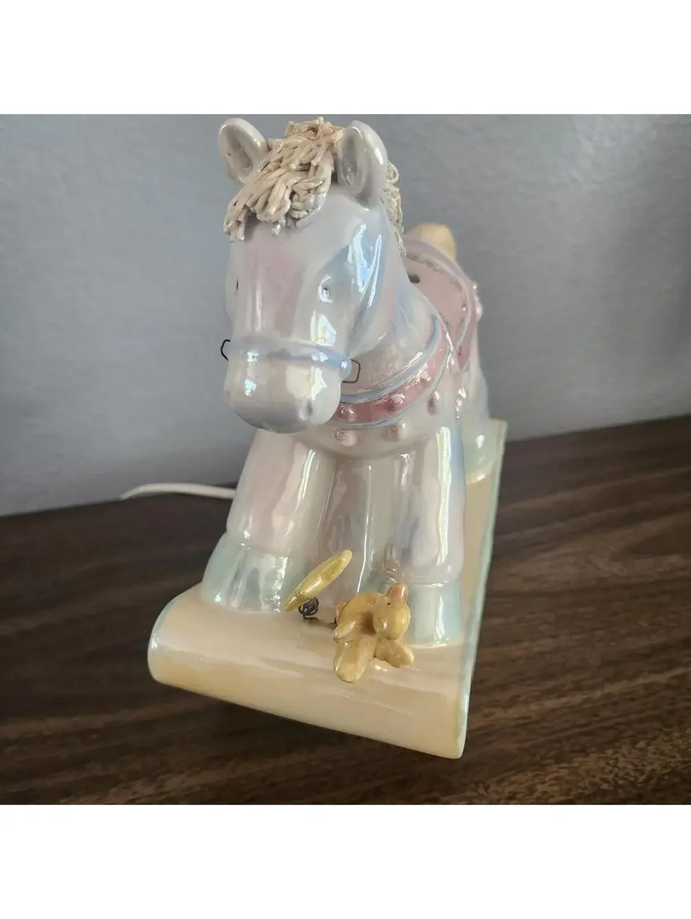 Vintage Porcelain Rocking Horse Nursery Lamp Pastel Stars Glitter 2001